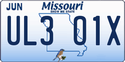 MO license plate UL3O1X