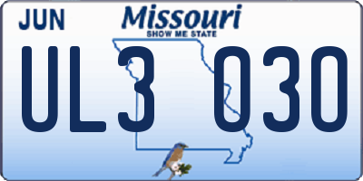 MO license plate UL3O3O