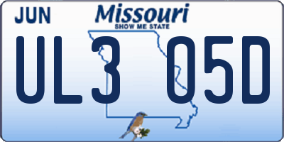 MO license plate UL3O5D