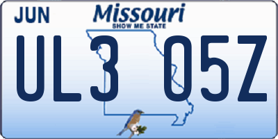 MO license plate UL3O5Z