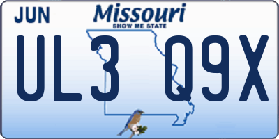 MO license plate UL3Q9X