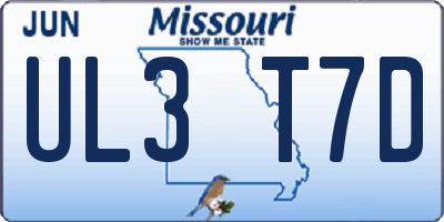MO license plate UL3T7D