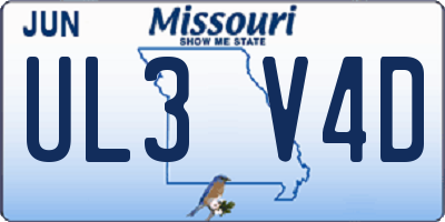 MO license plate UL3V4D