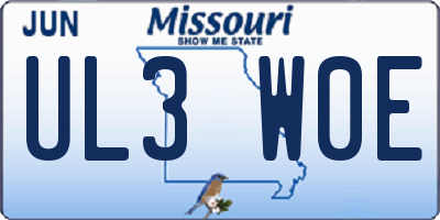 MO license plate UL3W0E