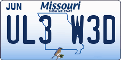 MO license plate UL3W3D