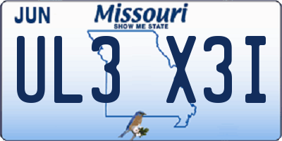MO license plate UL3X3I