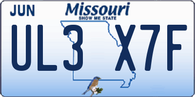 MO license plate UL3X7F