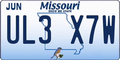 MO license plate UL3X7W