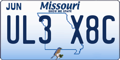 MO license plate UL3X8C