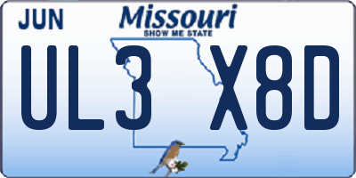 MO license plate UL3X8D