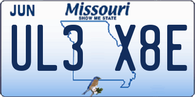 MO license plate UL3X8E