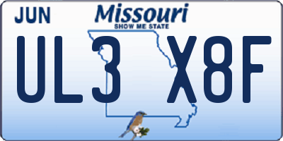 MO license plate UL3X8F