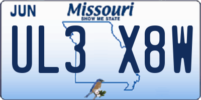 MO license plate UL3X8W