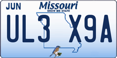 MO license plate UL3X9A