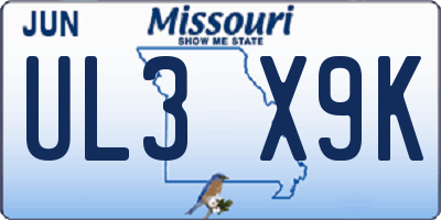 MO license plate UL3X9K