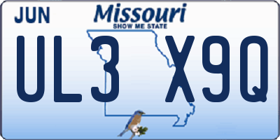 MO license plate UL3X9Q
