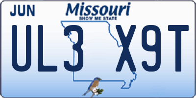 MO license plate UL3X9T
