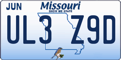 MO license plate UL3Z9D