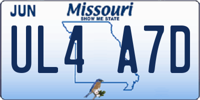MO license plate UL4A7D