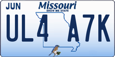 MO license plate UL4A7K