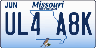 MO license plate UL4A8K