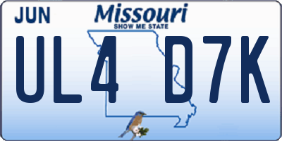 MO license plate UL4D7K