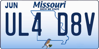 MO license plate UL4D8V