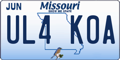 MO license plate UL4K0A
