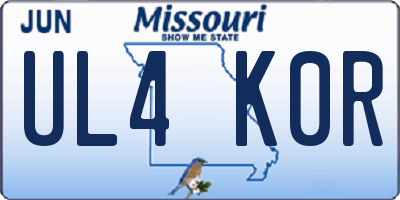 MO license plate UL4K0R