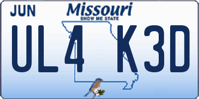 MO license plate UL4K3D