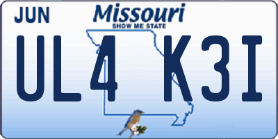 MO license plate UL4K3I