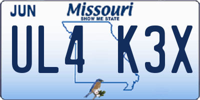 MO license plate UL4K3X
