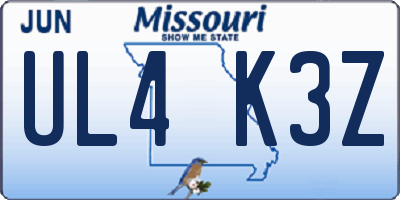 MO license plate UL4K3Z