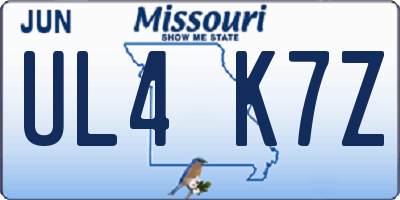 MO license plate UL4K7Z