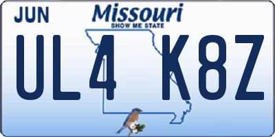 MO license plate UL4K8Z