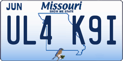 MO license plate UL4K9I