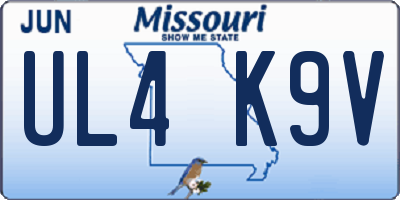 MO license plate UL4K9V