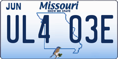 MO license plate UL4O3E