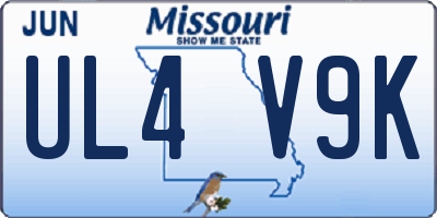 MO license plate UL4V9K