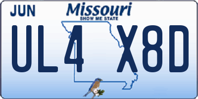 MO license plate UL4X8D