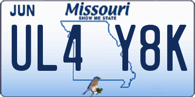 MO license plate UL4Y8K
