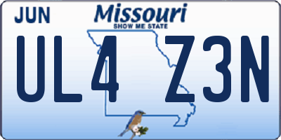 MO license plate UL4Z3N