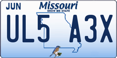 MO license plate UL5A3X