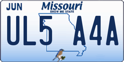 MO license plate UL5A4A
