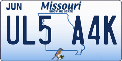 MO license plate UL5A4K