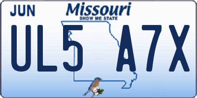 MO license plate UL5A7X