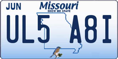 MO license plate UL5A8I