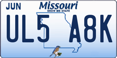 MO license plate UL5A8K