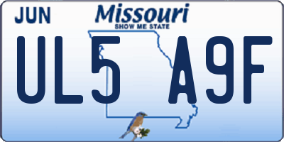 MO license plate UL5A9F