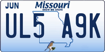 MO license plate UL5A9K